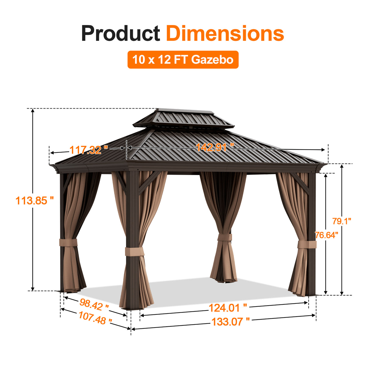Patioslife Haven Luxury Hardtop Gazebo with 4.7” x 4.7” Reinforced Aluminum Posts, Built-In Drainage Gutters, Curtains & Netting for Patios & Backyards