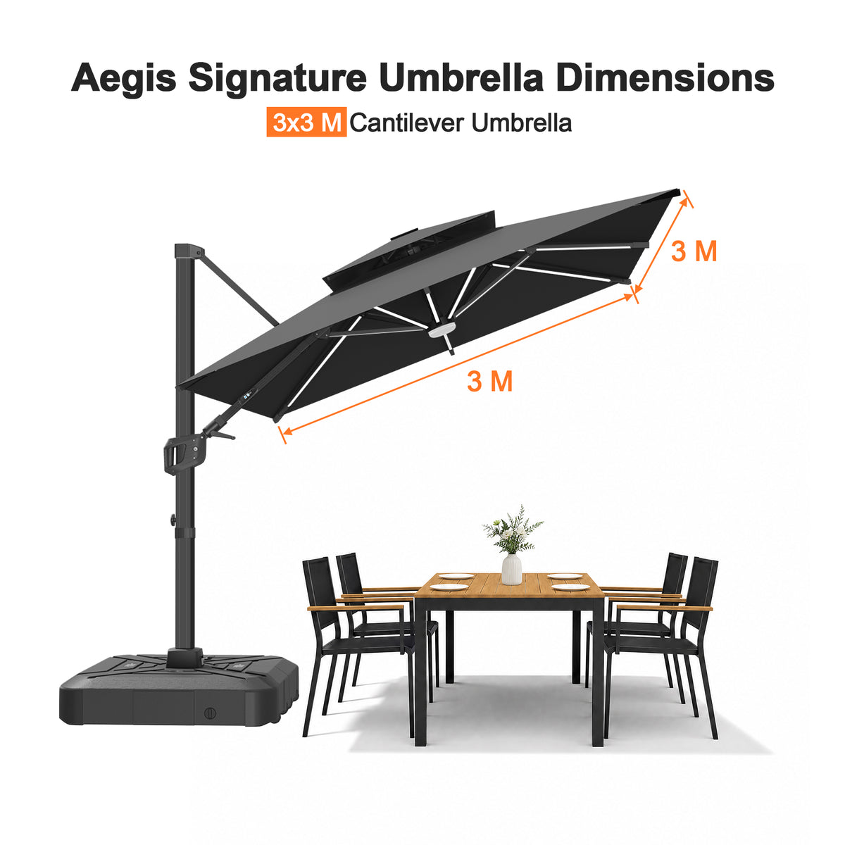 Patioslife Signature Series Rotating Cantilever Patio Umbrella with Adjustable Tilt for Garden & Poolside