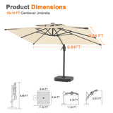Patioslife Aegis Pro Cantilever Umbrella with Built-In LED Lights and Reinforced Aluminum Ribs and Pole for Patios & Gardens