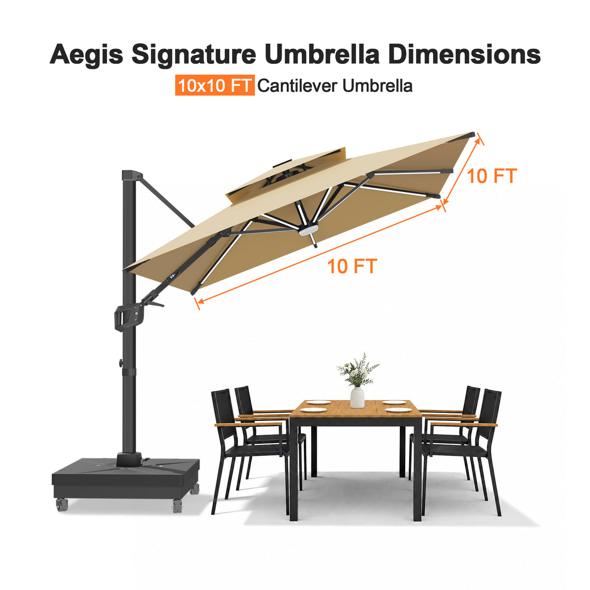 Patioslife Signature Series Rotating Cantilever Patio Umbrella with Adjustable Tilt for Garden & Poolside