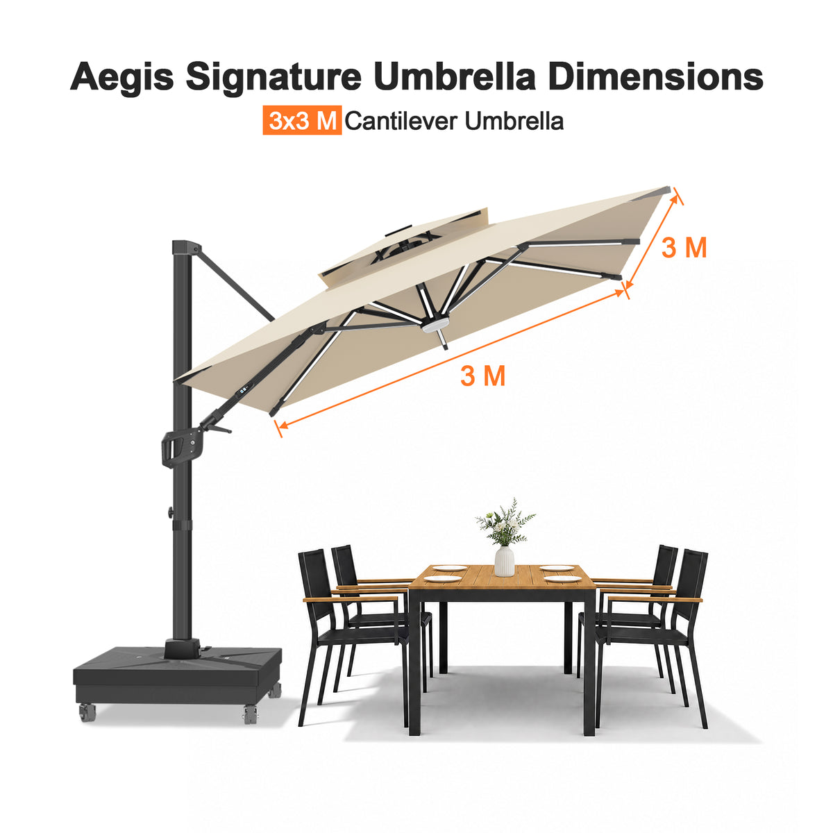 Patioslife Signature Series Rotating Cantilever Patio Umbrella with Adjustable Tilt for Garden & Poolside
