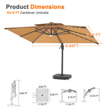 Patioslife Aegis Pro Cantilever Umbrella with Built-In LED Lights and Reinforced Aluminum Ribs and Pole for Patios & Gardens