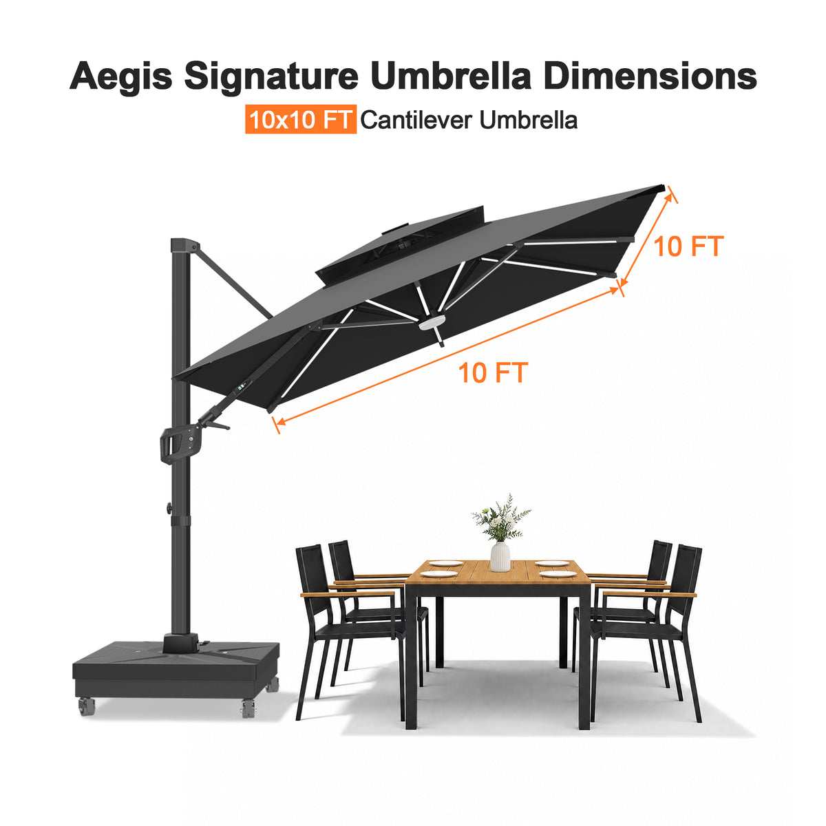 Patioslife Signature Series Rotating Cantilever Patio Umbrella with Adjustable Tilt for Garden & Poolside