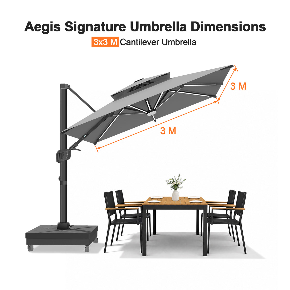 Patioslife Signature Series Rotating Cantilever Patio Umbrella with Adjustable Tilt for Garden & Poolside