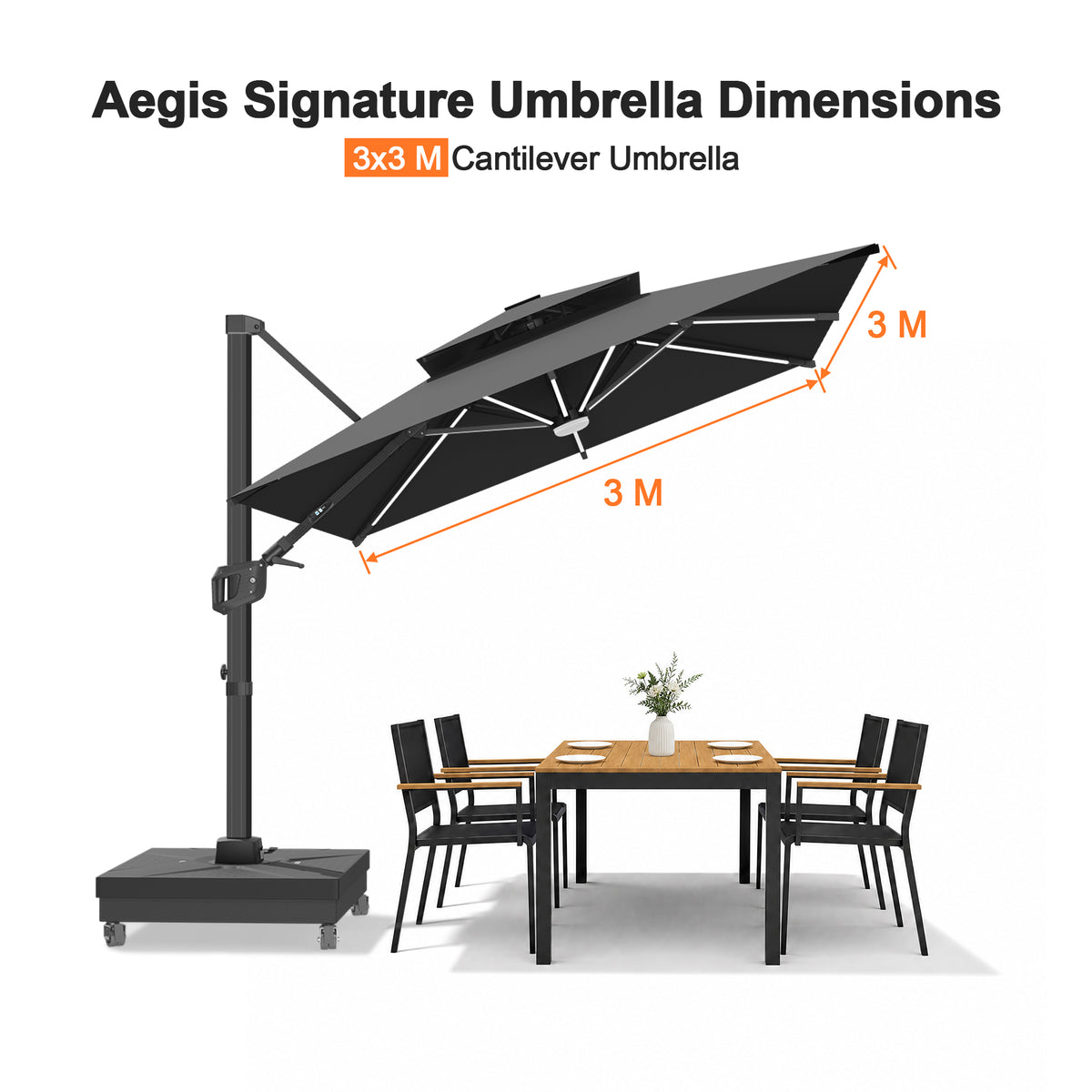 Patioslife Signature Series Rotating Cantilever Patio Umbrella with Adjustable Tilt for Garden & Poolside