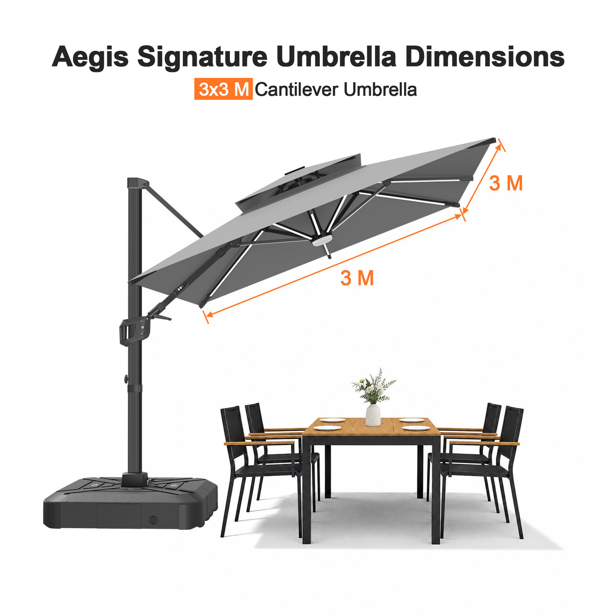 Patioslife Signature Series Rotating Cantilever Patio Umbrella with Adjustable Tilt for Garden & Poolside