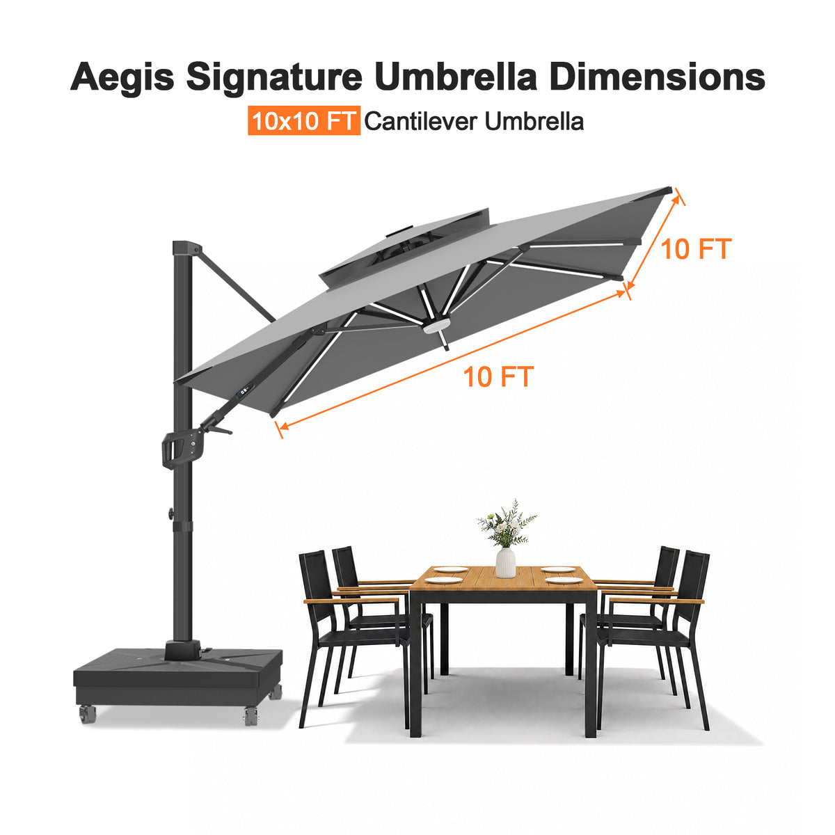 Patioslife Signature Series Rotating Cantilever Patio Umbrella with Adjustable Tilt for Garden & Poolside