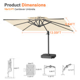 Patioslife Aegis Cantilever Umbrella with Reinforced Aluminum Ribs and Pole for Patios, Gardens & Decks