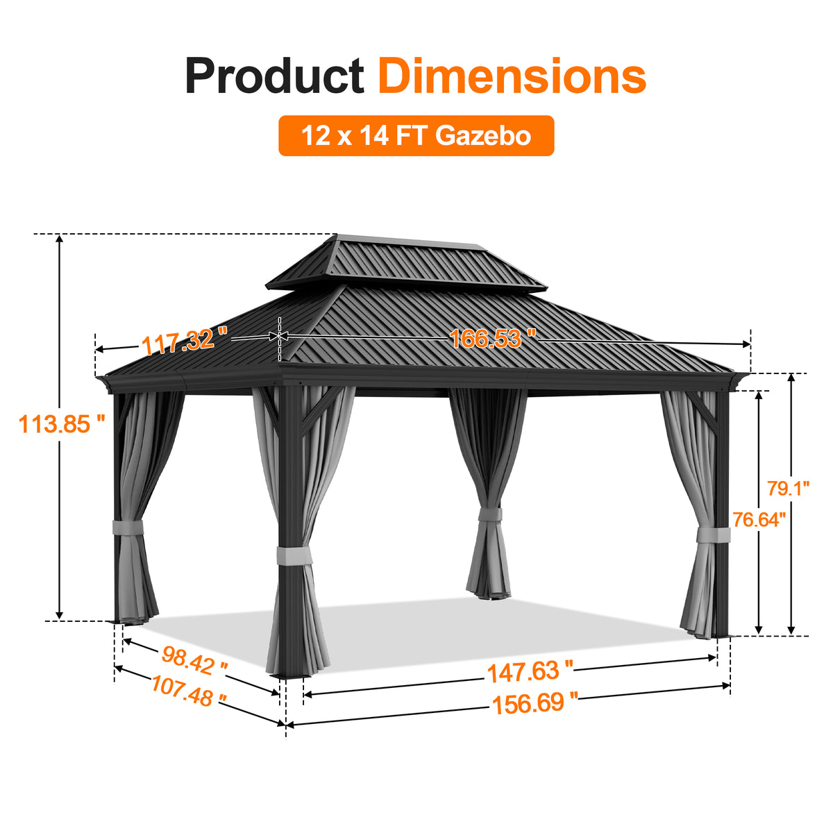 Patioslife Haven Luxury Hardtop Gazebo with 4.7” x 4.7” Reinforced Aluminum Posts, Built-In Drainage Gutters, Curtains & Netting for Patios & Backyards