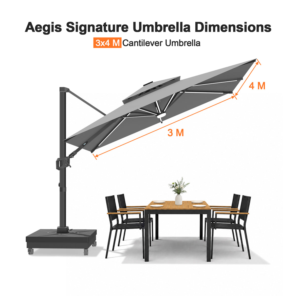 Patioslife Signature Series Rotating Cantilever Patio Umbrella with Adjustable Tilt for Garden & Poolside
