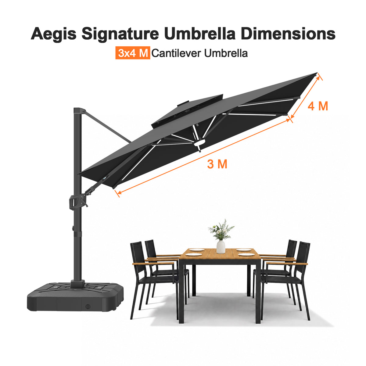 Patioslife Signature Series Rotating Cantilever Patio Umbrella with Adjustable Tilt for Garden & Poolside