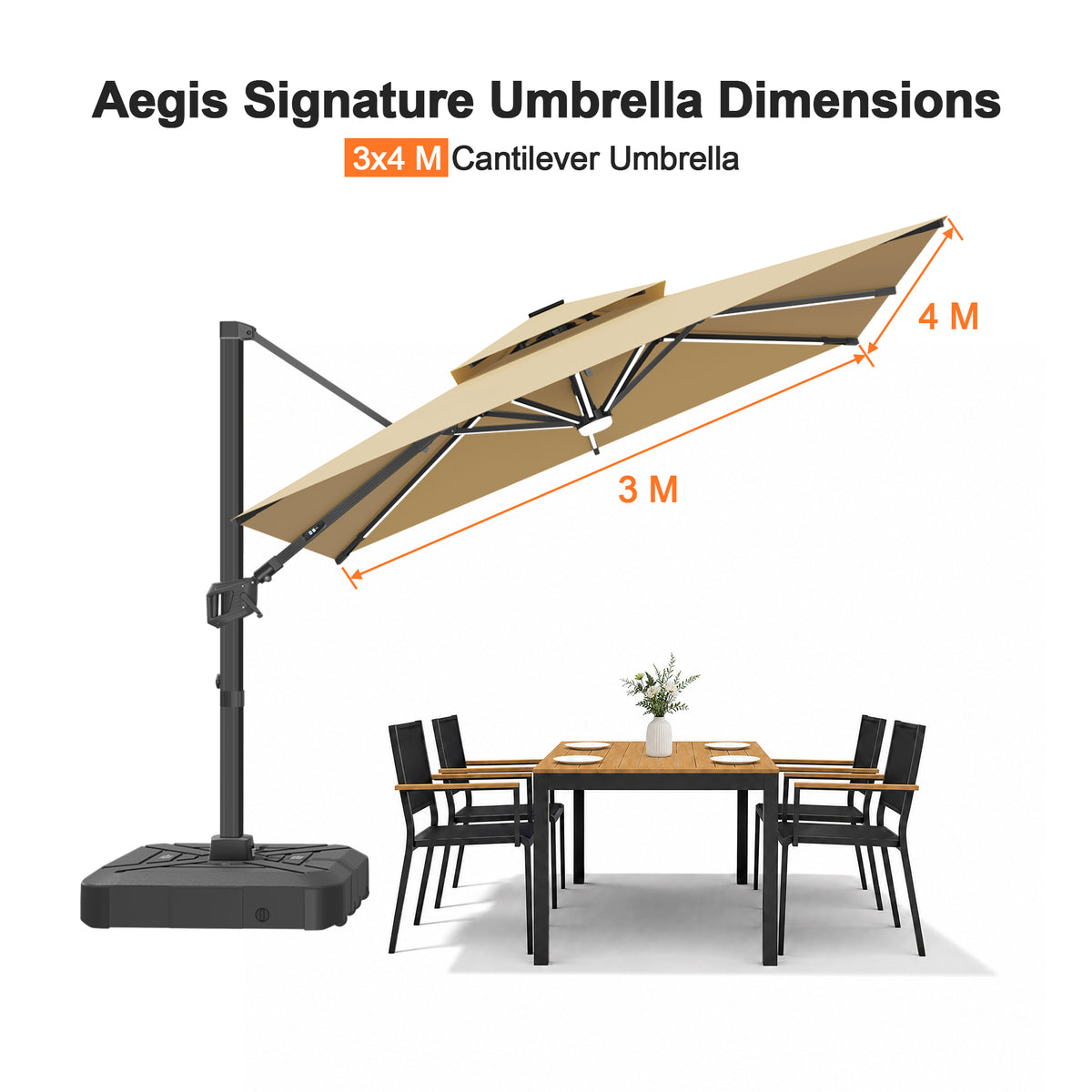 Patioslife Signature Series Rotating Cantilever Patio Umbrella with Adjustable Tilt for Garden & Poolside