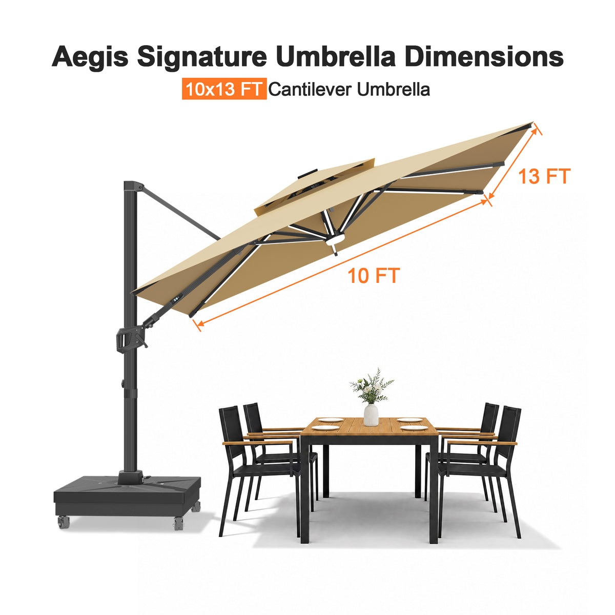 Patioslife Signature Series Rotating Cantilever Patio Umbrella with Adjustable Tilt for Garden & Poolside