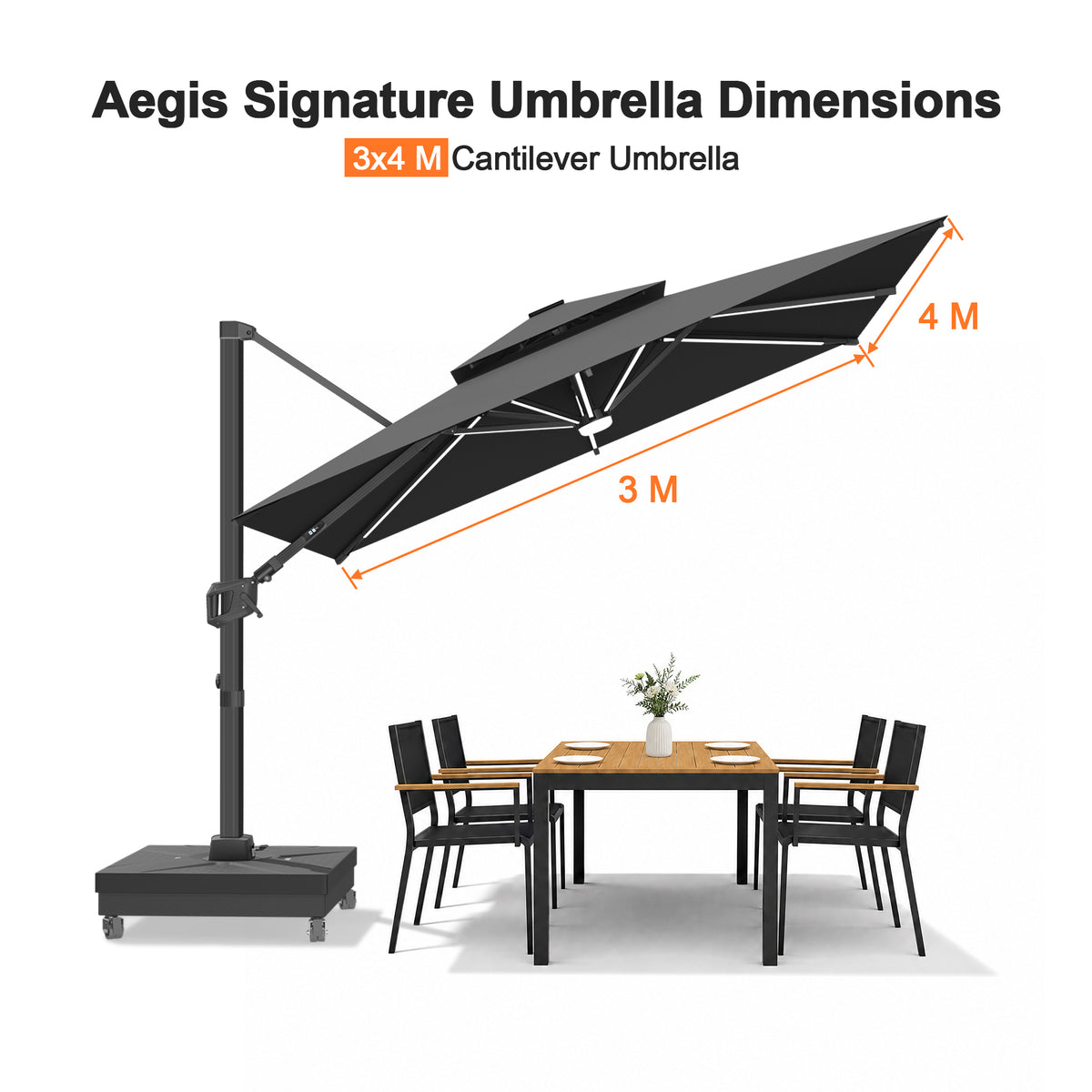 Patioslife Signature Series Rotating Cantilever Patio Umbrella with Adjustable Tilt for Garden & Poolside
