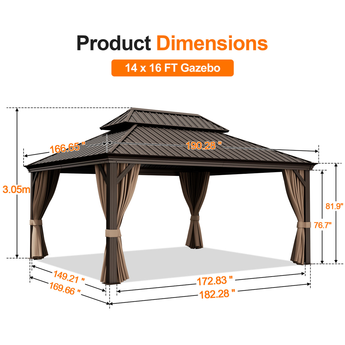 Patioslife Haven Luxury Hardtop Gazebo with 4.7” x 4.7” Reinforced Aluminum Posts, Built-In Drainage Gutters, Curtains & Netting for Patios & Backyards