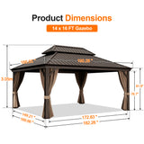 Patioslife Haven Luxury Hardtop Gazebo with 4.7” x 4.7” Reinforced Aluminum Posts, Built-In Drainage Gutters, Curtains & Netting for Patios & Backyards