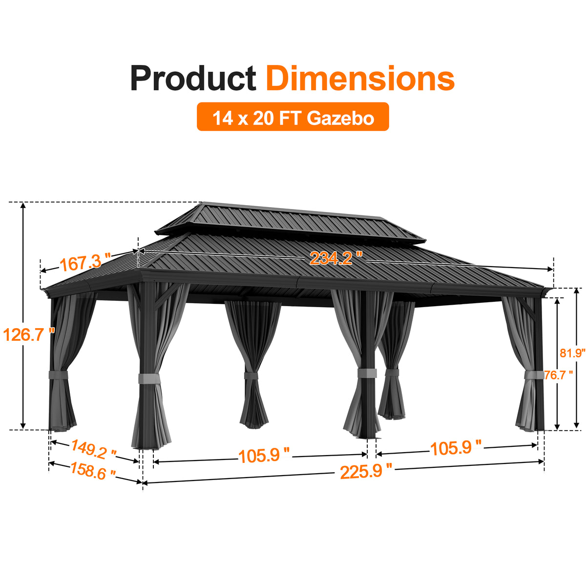Patioslife Haven Luxury Hardtop Gazebo with 4.7” x 4.7” Reinforced Aluminum Posts, Built-In Drainage Gutters, Curtains & Netting for Patios & Backyards