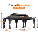 Patioslife Haven Luxury Hardtop Gazebo with 4.7” x 4.7” Reinforced Aluminum Posts, Built-In Drainage Gutters, Curtains & Netting for Patios & Backyards
