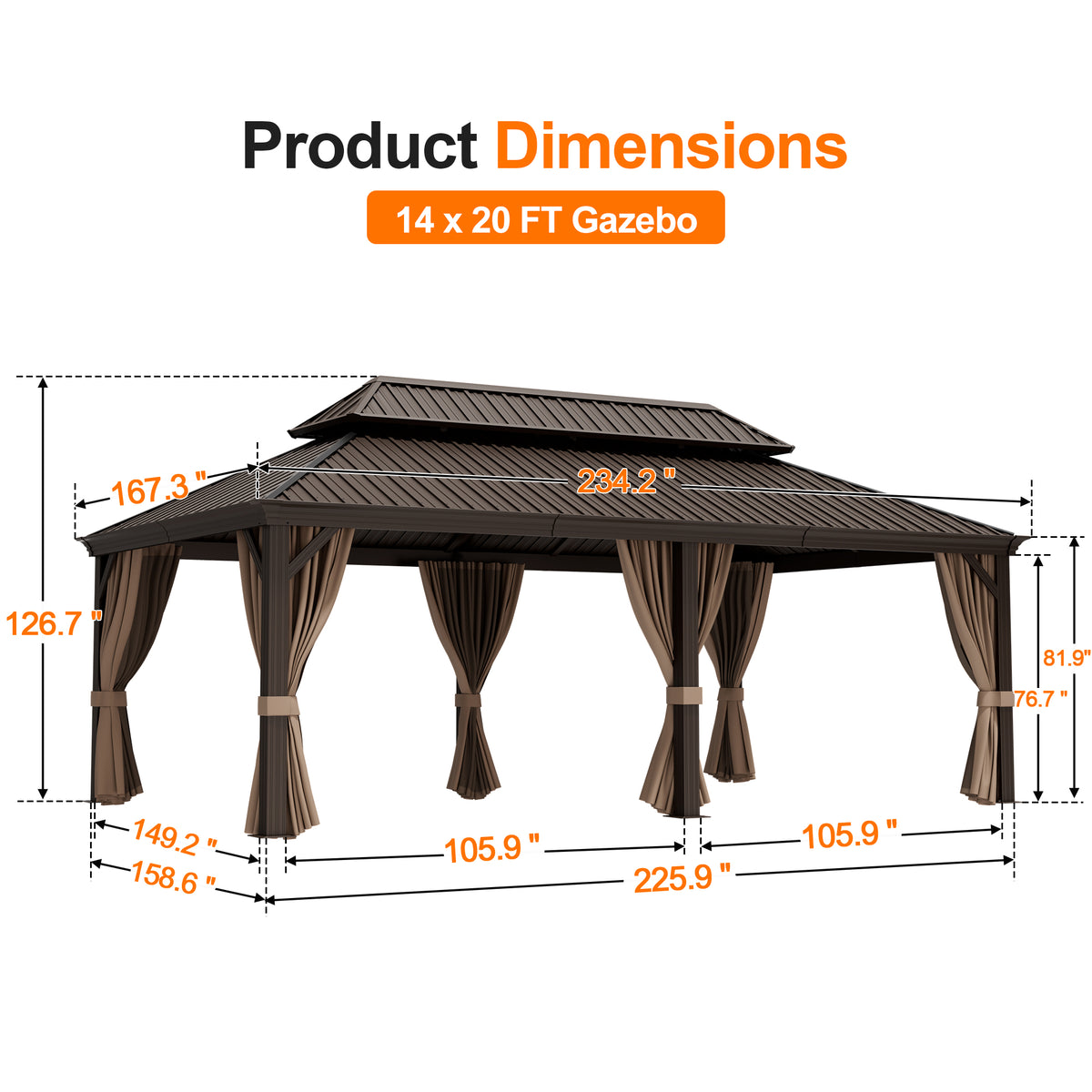 Patioslife Haven Luxury Hardtop Gazebo with 4.7” x 4.7” Reinforced Aluminum Posts, Built-In Drainage Gutters, Curtains & Netting for Patios & Backyards