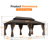 Patioslife Haven Luxury Hardtop Gazebo with 4.7” x 4.7” Reinforced Aluminum Posts, Built-In Drainage Gutters, Curtains & Netting for Patios & Backyards
