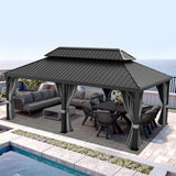 Patioslife Haven Hardtop Gazebo Reinforced 4.7" x 4.7" Aluminum Posts, Galvanized Steel Roof with Drainage Gutters, Double-Vented Hardtop Gazebo with Curtains & Netting for Backyard Patio