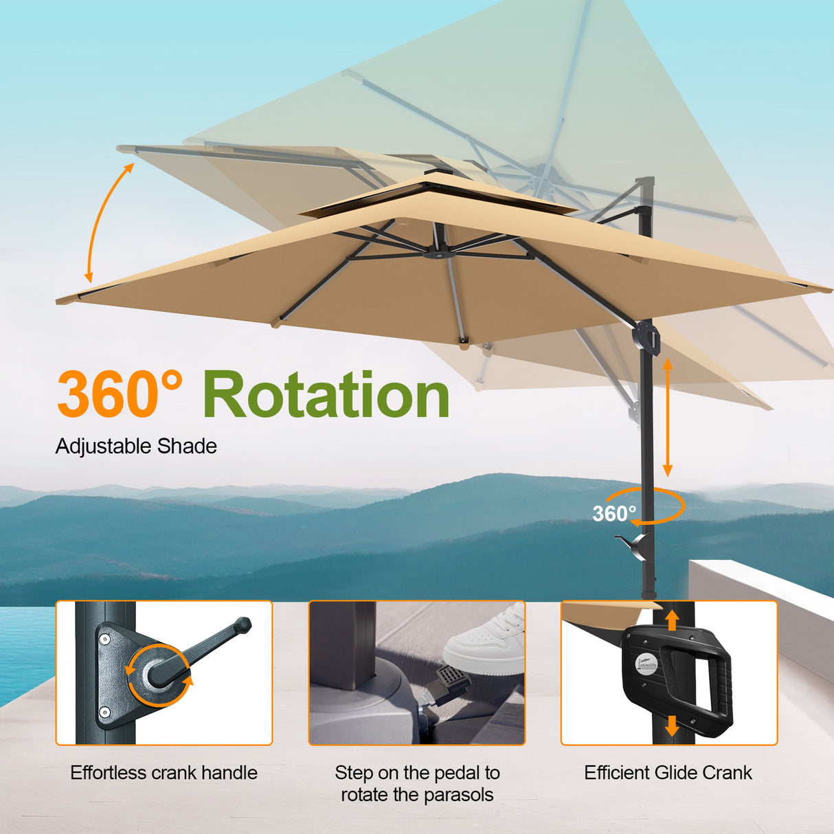 Patioslife Aegis Pro™ Cantilever Umbrella with Base & Protective Cover — Fibreglass Ribs & Powder-Coated Aluminium Pole for Garden & Patio