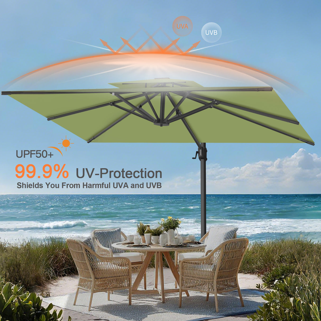 Patioslife Aegis Pro™ Cantilever Umbrella with Cross Metal Base, Reinforced & Powder-Coated Aluminium Ribs and Pole, Ideal for Garden & Patio