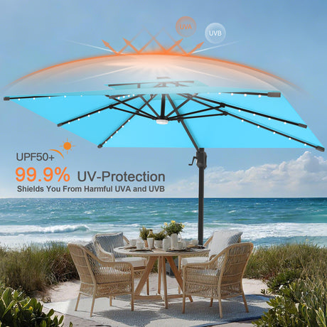Patioslife Aegis Pro Cantilever Umbrella with Built-In LED Lights and Reinforced Aluminum Ribs and Pole for Patios & Gardens