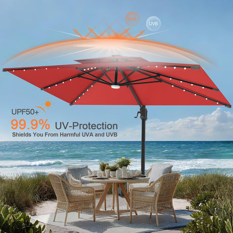 Patioslife Aegis Pro Cantilever Umbrella with Built-In LED Lights and Reinforced Aluminum Ribs and Pole for Patios & Gardens