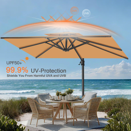 Patioslife Aegis Pro Cantilever Umbrella with Reinforced Aluminum Ribs and Pole for Patios, Gardens & Decks