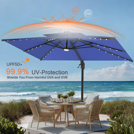 Patioslife Aegis Pro Cantilever Umbrella with Built-In LED Lights and Reinforced Aluminum Ribs and Pole for Patios & Gardens