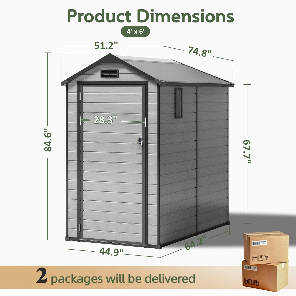 Outdoor  Storage Shed with Floor Patioslife YardVault , All-Weather Waterproof Plastic Garden Shed in Resin with Lock and Window for Backyard, Heavy-Duty Storage Shed for Tools, Bikes & Lawn Equipment