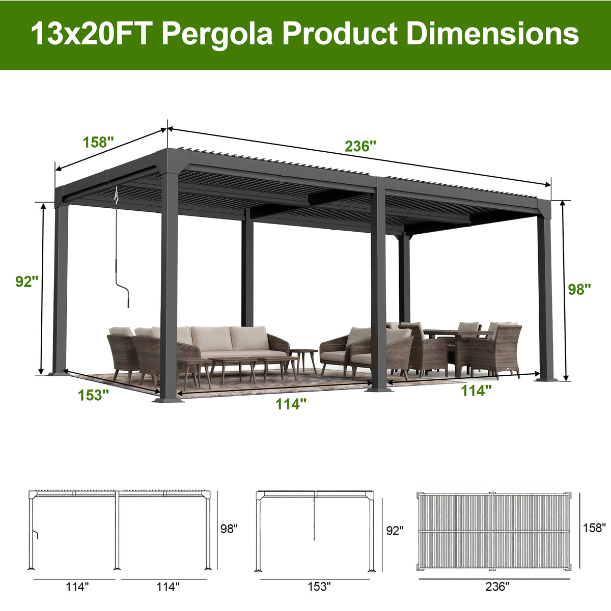 Patioslife Haven Luxury Hardtop Gazebo with 4.7” x 4.7” Reinforced Aluminum Posts, Built-In Drainage Gutters, Curtains & Netting for Patios & Backyards