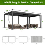 Patioslife Atlantic | Metal Louvered Pergola with Adjustable Roof, Freestanding All-Weather Shelter for Deck, Patio & Poolside