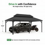 Patioslife All-Weather Aluminum Carport – Steel Roof Canopy for Cars, Motorcycles, RVs & Boats