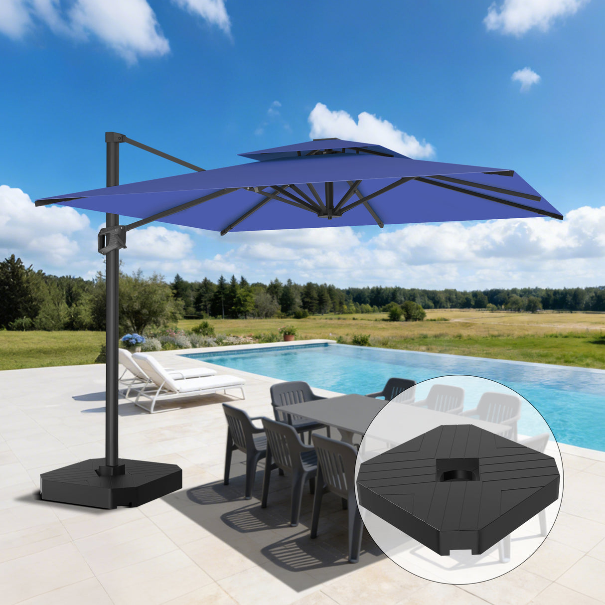 Patioslife Aegis Pro™ Cantilever Umbrella with Cross Metal Base, Reinforced & Powder-Coated Aluminium Ribs and Pole, Ideal for Garden & Patio