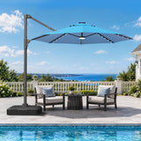 Patioslife Aegis 10ft Round Cantilever Patio Umbrella with solar LED lights | Premium Cover | Large Base