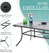 Patioslife 7 PCS Patio Dining Set – Rectangular Table with Umbrella Hole & 6 Cushioned Chairs for Backyard｜Porch｜Balcony｜Deck