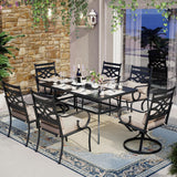 Patioslife 7 PCS Patio Dining Set – Rectangular Table with Umbrella Hole & 6 Cushioned Chairs for Backyard｜Porch｜Balcony｜Deck