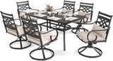 Patioslife 7 PCS Patio Dining Set – Rectangular Table with Umbrella Hole & 6 Cushioned Chairs for Backyard｜Porch｜Balcony｜Deck