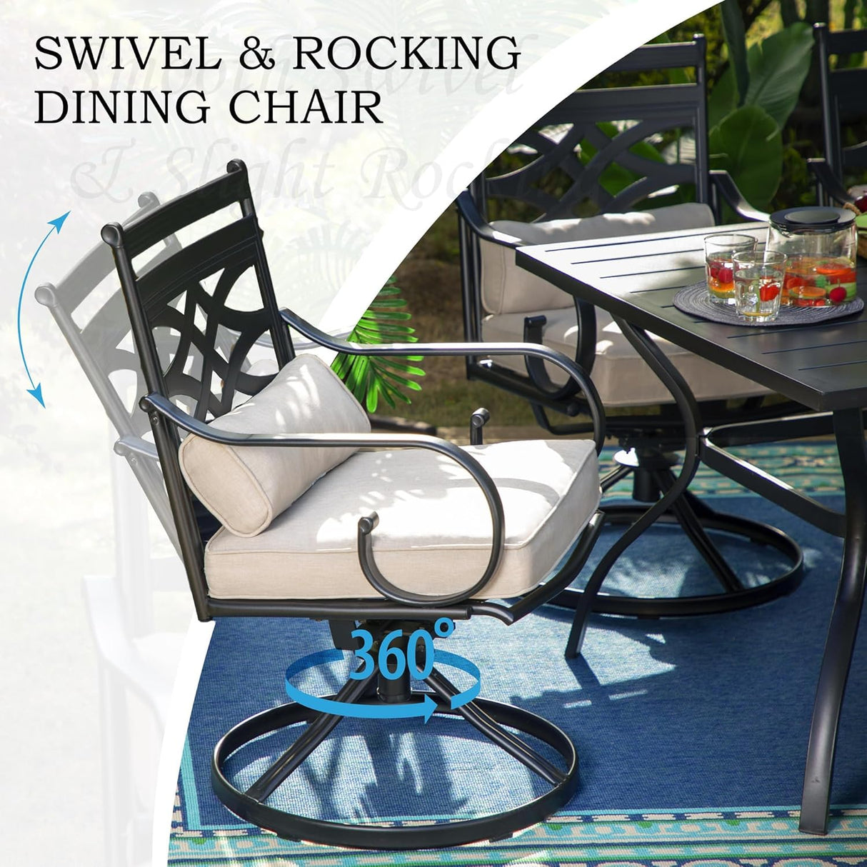 Patioslife 7 PCS Patio Dining Set – Rectangular Table with Umbrella Hole & 6 Cushioned Chairs for Backyard｜Porch｜Balcony｜Deck