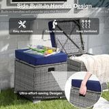 Patioslife Outdoor Ottoman with Storage – Grey PE Rattan Footrest with Thick Cushion for Patio or Pool