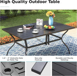 Patioslife 7 PCS Patio Dining Set – Rectangular Table with Umbrella Hole & 6 Cushioned Chairs for Backyard｜Porch｜Balcony｜Deck