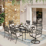 Patioslife 7 PCS Patio Dining Set – Rectangular Table with Umbrella Hole & 6 Cushioned Chairs for Backyard｜Porch｜Balcony｜Deck