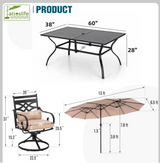 Patioslife 7 PCS Patio Dining Set – Rectangular Table with Umbrella Hole & 6 Cushioned Chairs for Backyard｜Porch｜Balcony｜Deck
