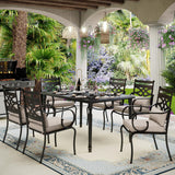 Patioslife 7 PCS Patio Dining Set – Rectangular Table with Umbrella Hole & 6 Cushioned Chairs for Backyard｜Porch｜Balcony｜Deck