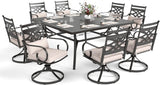 Patioslife 7 PCS Patio Dining Set – Rectangular Table with Umbrella Hole & 6 Cushioned Chairs for Backyard｜Porch｜Balcony｜Deck