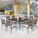 Patioslife 7 PCS Patio Dining Set – Rectangular Table with Umbrella Hole & 6 Cushioned Chairs for Backyard｜Porch｜Balcony｜Deck