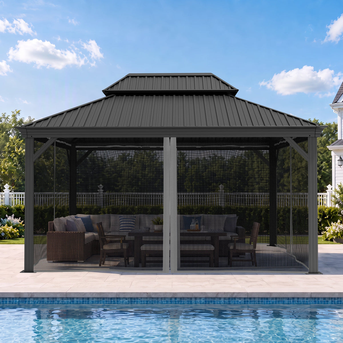 Patioslife Gazebo Replacement Mesh Netting – 300GSM Insect Screen, Double Track Sliding Mesh Panel for Outdoor Gazebo