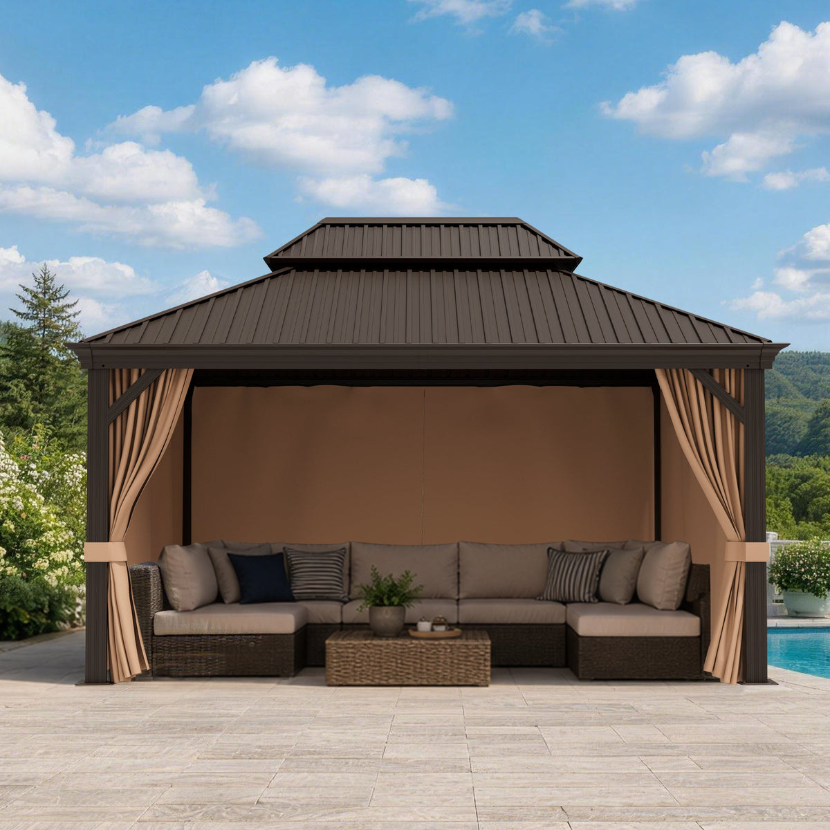 Patioslife Gazebo Replacement Curtain – 350GSM Solid Privacy Panel, Double Track Sliding Curtain for Outdoor Gazebo